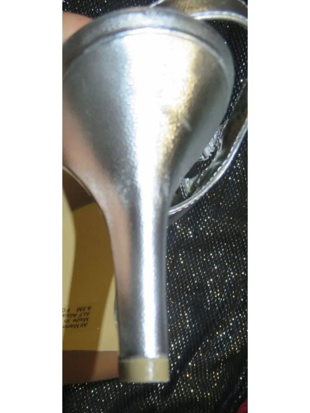 Alfani Alisa Metallic Silver Italian Leather Open Toe Glitter Slingback Heel 8.5